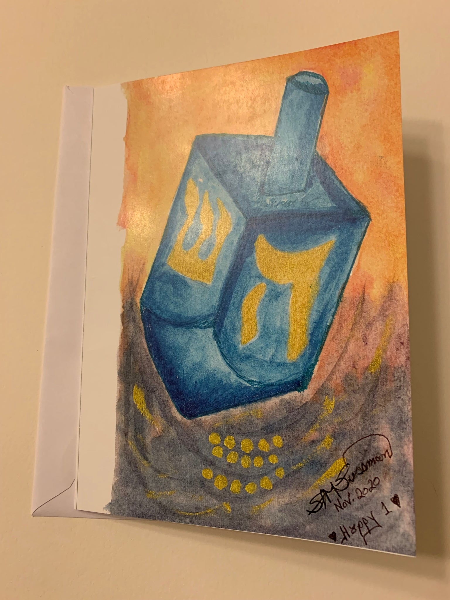 Handmade Hanukkah Card: “Happy 1 Dreidel"