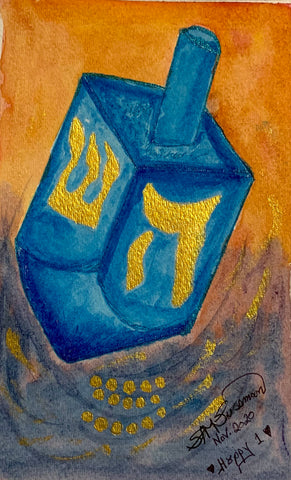 “Happy 1 Dreidel" Judaica Watercolor: 2020 Edition Print